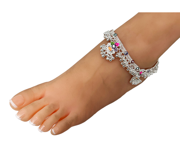 A7 - Pair of Anklets Payal with Rhinestones and meenakari work - Zenia Creations