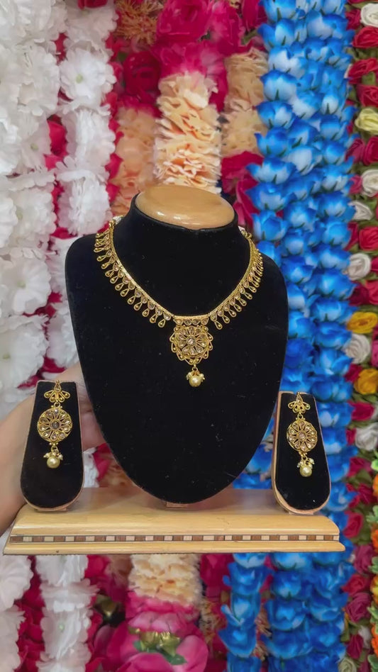 Gold Plated Reverse American Diamond Necklace And Earring Set #RAD14