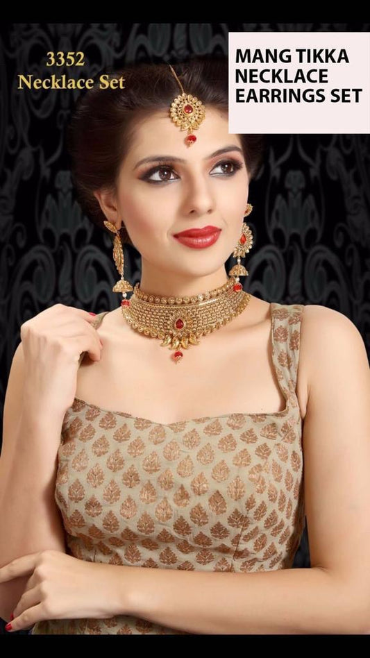 Indian Choker Necklace Earrings And Mang Tikka Set Model A3352 - Zenia Creations