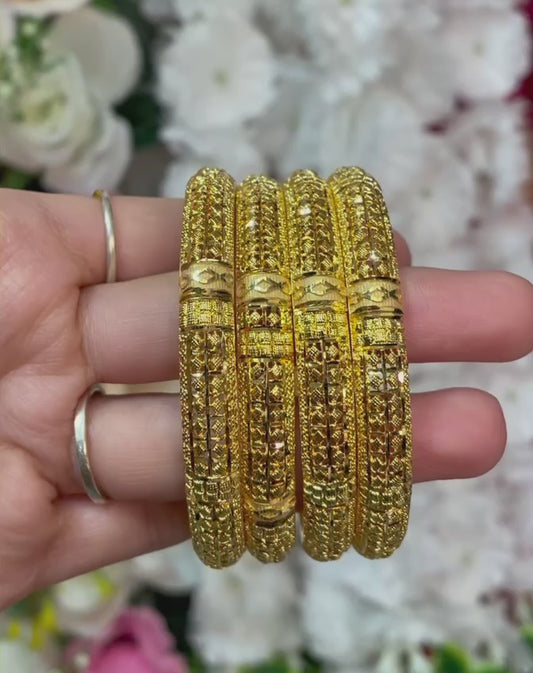 24k 1 Gram Gold Plated Hand Crafted 4pc Bangles Set GB2
