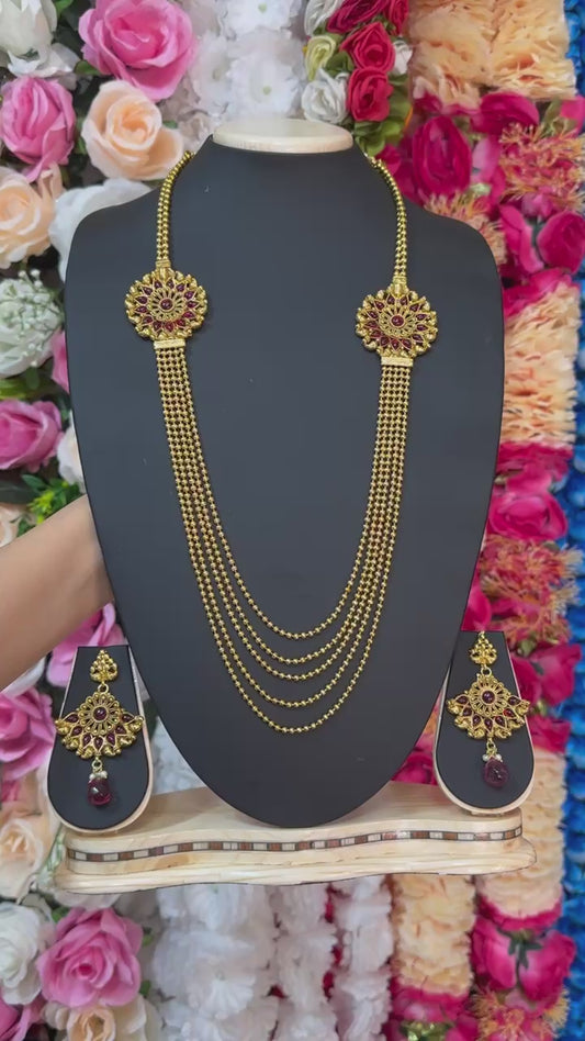 Gold Plated Reverse AD Polki Long Necklace And Earring Set RADL8