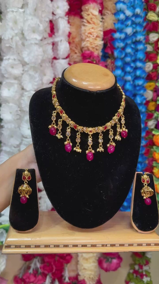 Gold Plated Reverse American Diamond Necklace And Jhumka Earring Set #RAD9