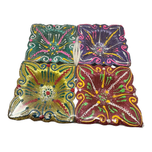 Colorful Clay Diya 4 pieces for Diwali, poojas, weddings decorations #06