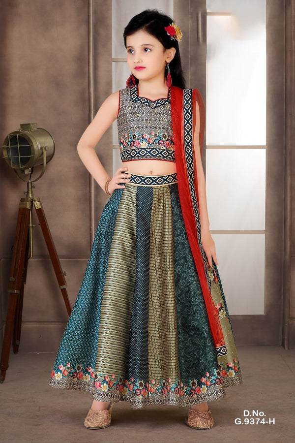 Kids Girls Indian Ethnic Party Wear Dress Digital Print Choli Blouse, Lehenga and Dupatta N6 - Zenia Creations