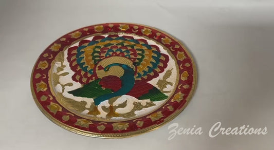 9.5" Decorative Gift Tray Thali with Meenakari Weddings Haldi mehndi