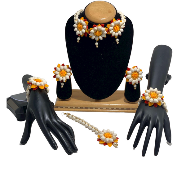 Indian Flower Jewelry Bridal Floral Necklace Earrings Mang Tikka Bracelets Set - Zenia Creations
