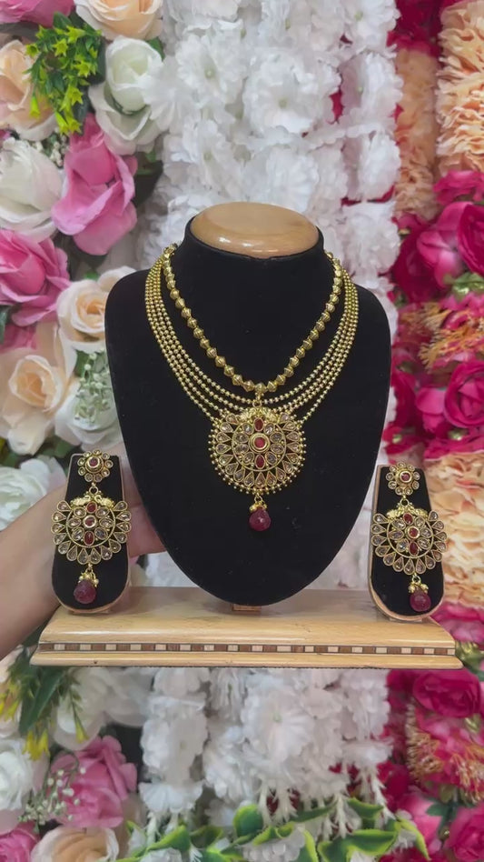 Gold Plated Reverse American Diamond Stones Multi Necklace And Earring Set #RAD23