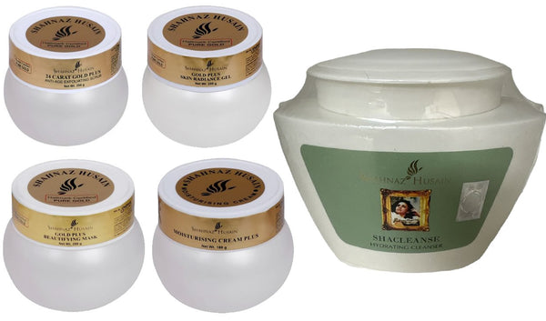 5pc Shahnaz Salon Size Gold Facial Kit Mask Cream Scrub Gel Cleanser