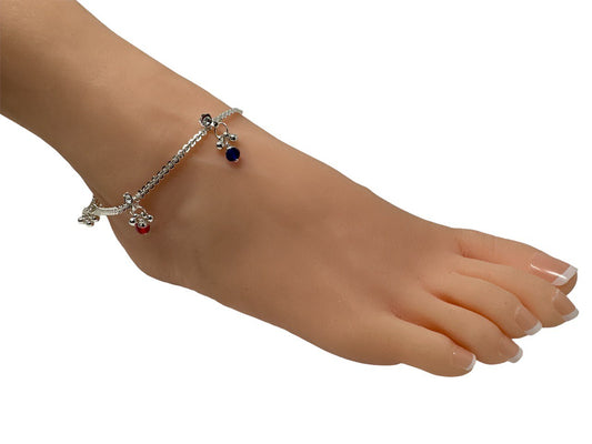 K3 - Pair of Anklets Payal with Rhinestone and Multi Color Beads 10"