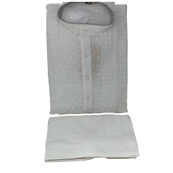 Mens White Chikankari Lucknowi Cotton kurta And Pants Pyjama Pajama Set Model 8 - Zenia Creations