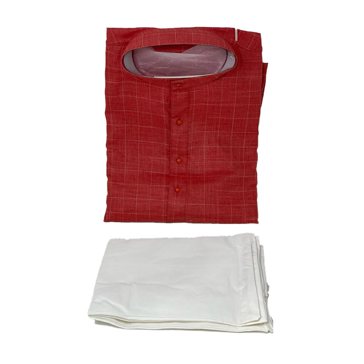 Mens Brick Red Partywear Cotton Kurta And Pants Pyjama Pajama Set Model 2 - Zenia Creations