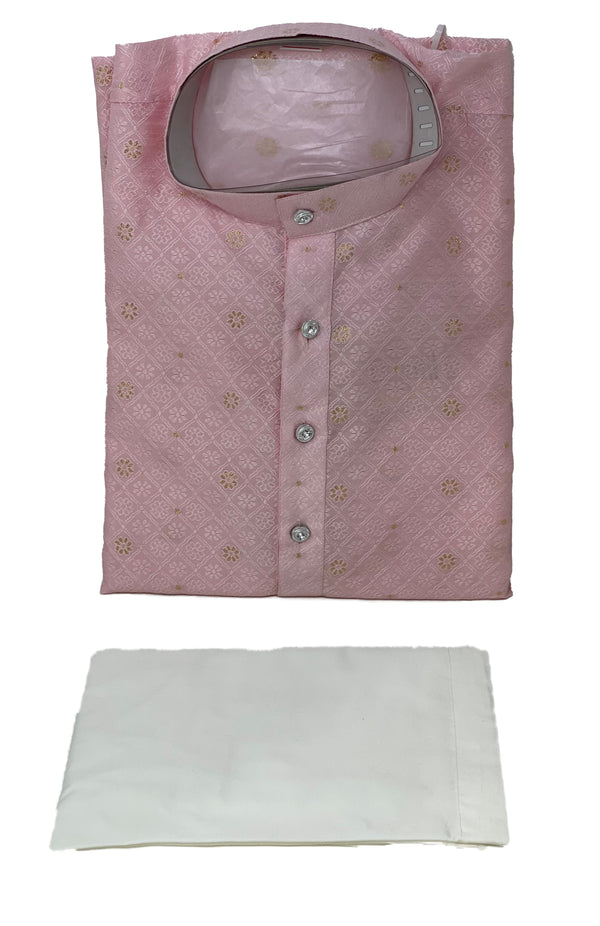 Mens Pink Silk Kurta And Cotton Pants Pyjama Pajama Set A12