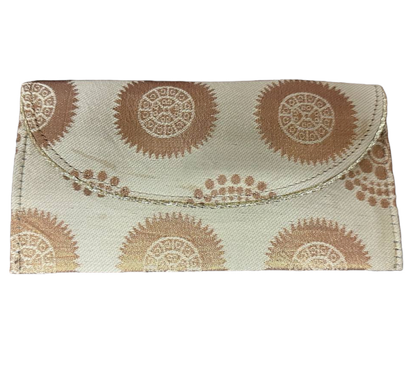 Indian Gold Banarasi Silk Hand Bag Purse Envelope Clutch