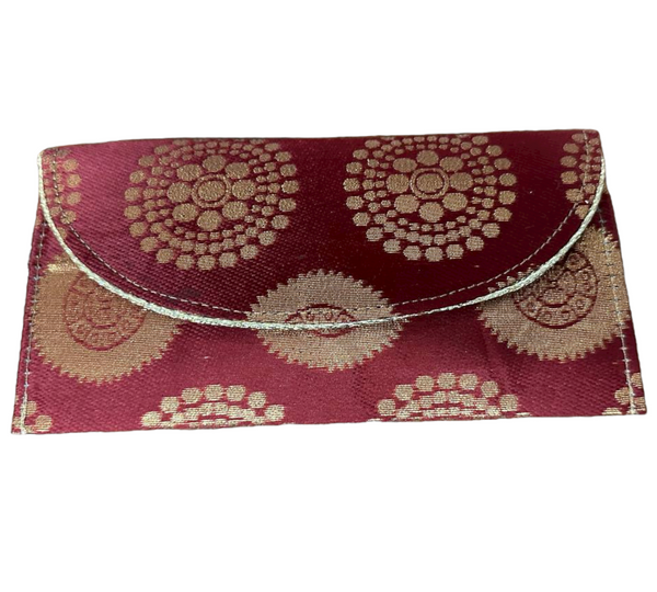 Indian Maroon Banarasi Silk Hand Bag Envelope Purse Clutch