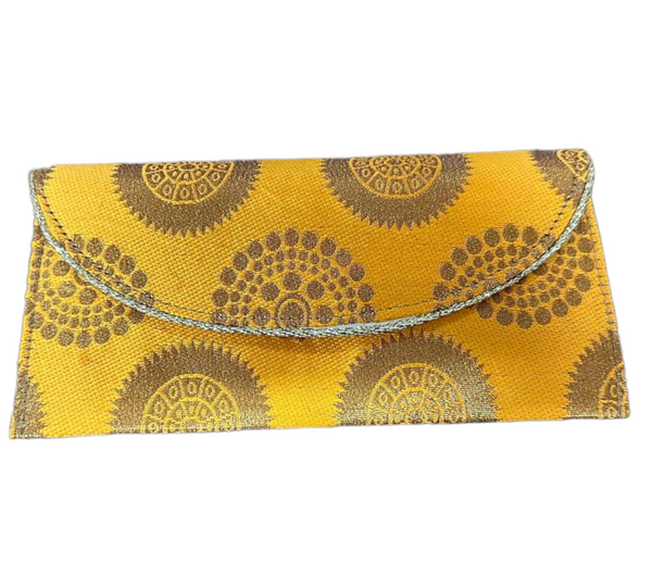 Indian Yellow Banarasi Silk Hand Bag Envelope Purse Clutch