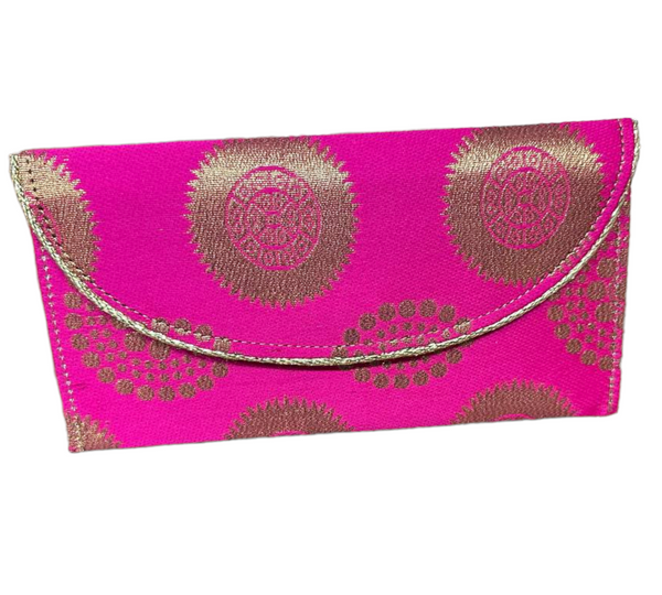 Indian Hot Pink Banarasi Silk Hand Bag Envelope Purse Clutch