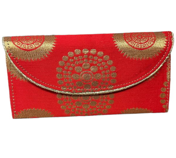 Indian Red Banarsi Silk Hand Bag Envelope Purse Clutch
