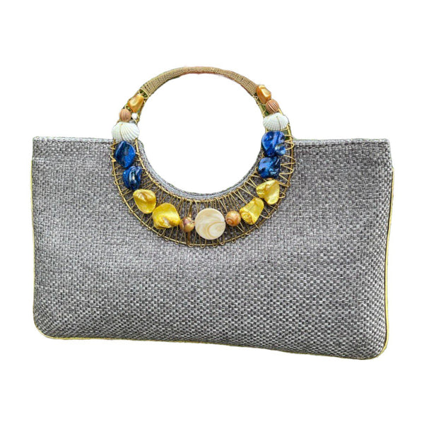 Grey Hand Bag Purse Clutch With Baroque Pearls
