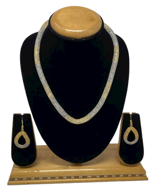 Gold and Silver 2 Tone Mesh With Diamond Stardust Necklace Chain and Earrings