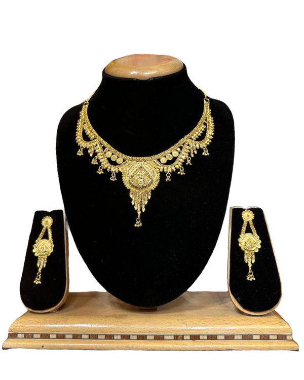 1 Gram 24k Gold Plated Necklace Earrings and Ring Set Indian Jewelry