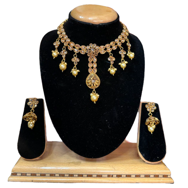 Gold Plated Reverse American Diamond Necklace And Jhumka Earring Set #RAD5