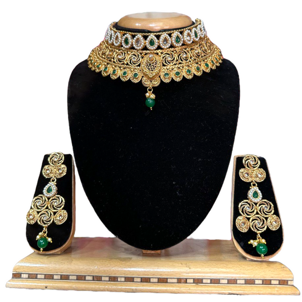Gold Plated Reverse AD Stones Choker And Earrings Set #RADC3