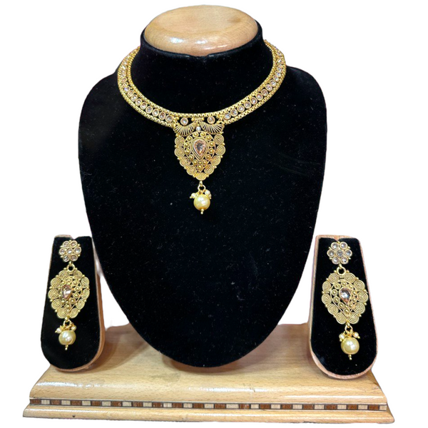 Gold Plated Reverse American Diamond Necklace And Earring Set #RAD3