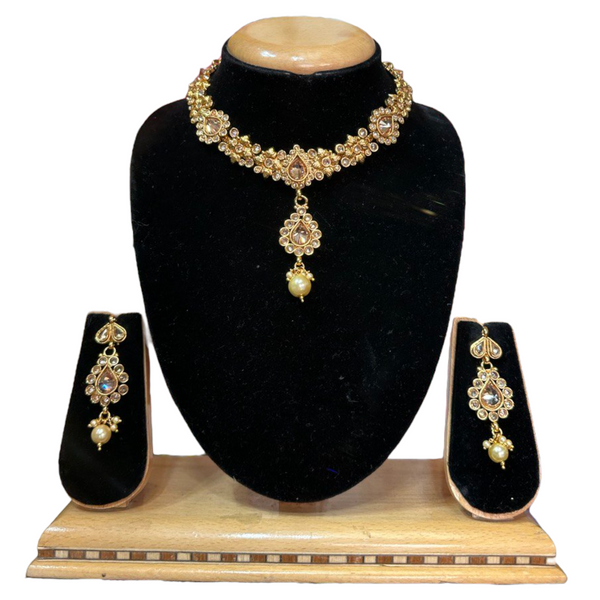 Gold Plated Reverse American Diamond Necklace And Earring Set #RAD4