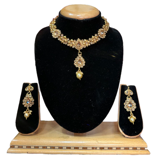 Gold Plated Reverse American Diamond Necklace And Earring Set #RAD4