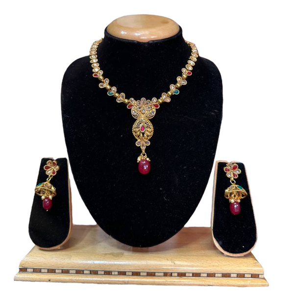 Gold Plated Reverse American Diamond Necklace And Jhumka Earring Set #RAD6