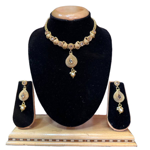 Gold Plated Reverse American Diamond Necklace And Earring Set #RAD7