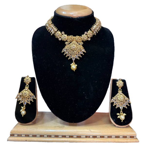 Gold Plated Reverse American Diamond Necklace And Earring Set #RAD8