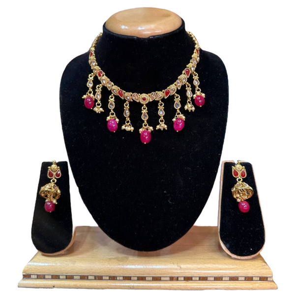 Gold Plated Reverse American Diamond Necklace And Jhumka Earring Set #RAD9