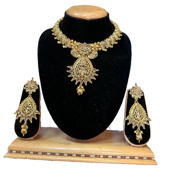 Gold Plated Reverse American Diamond Necklace And Earring Set #RAD10