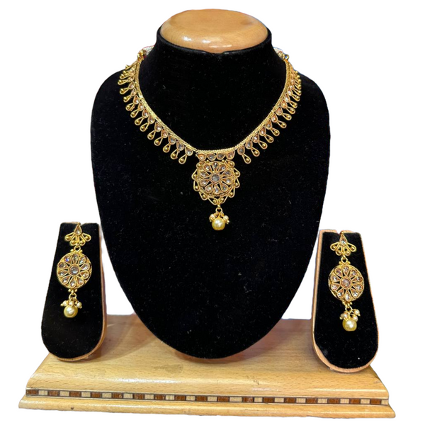 Gold Plated Reverse American Diamond Necklace And Earring Set #RAD14