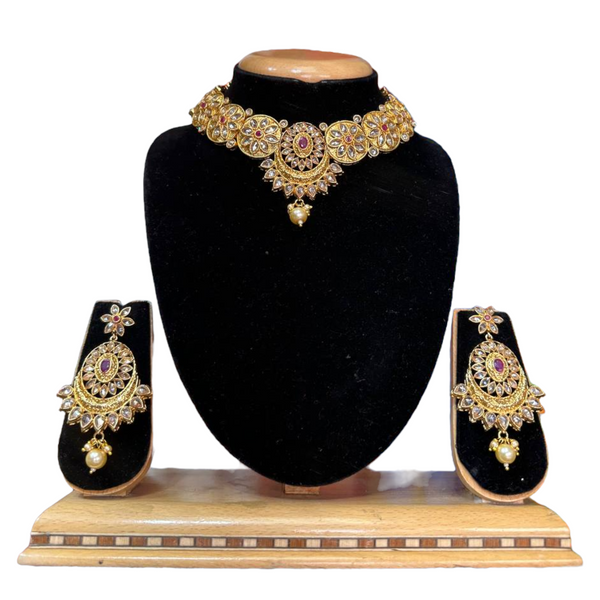Gold Plated Reverse American Diamond Necklace And Earring Set #RAD15