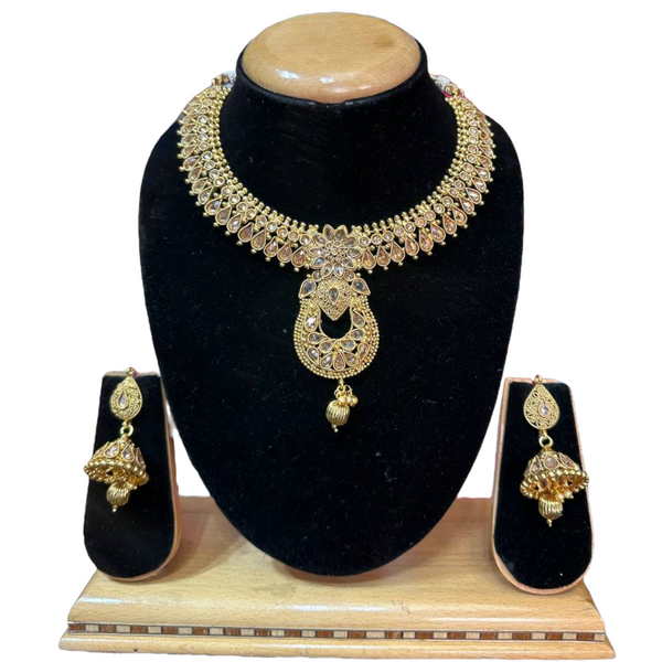 Gold Plated Reverse American Diamond Necklace And Earring Set #RAD16