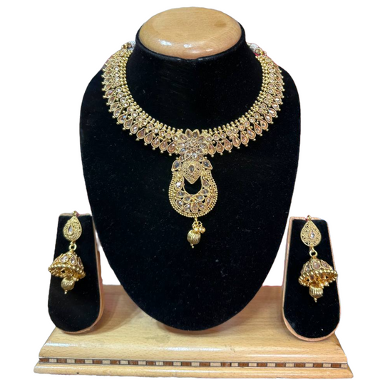 Gold Plated Reverse American Diamond Necklace And Earring Set #RAD16