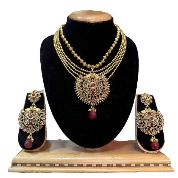 Gold Plated Reverse American Diamond Stones Multi Necklace And Earring Set #RAD23