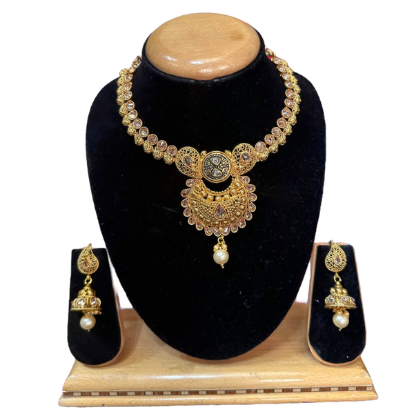 Gold Plated Reverse American Diamond Stones Necklace And Earring Set #RAD24