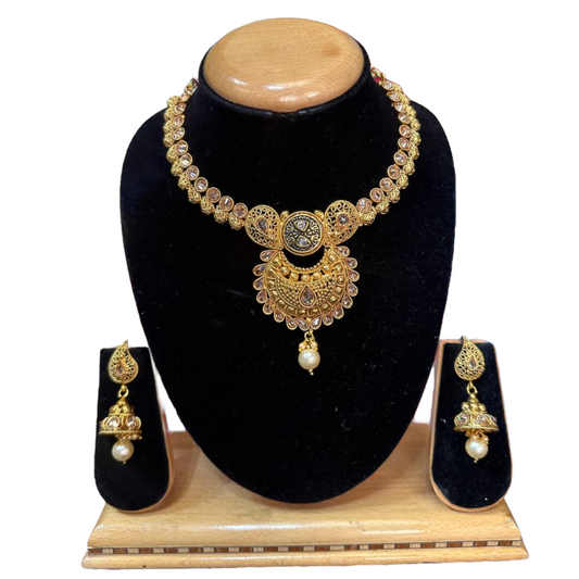 Gold Plated Reverse American Diamond Stones Necklace And Earring Set #RAD24