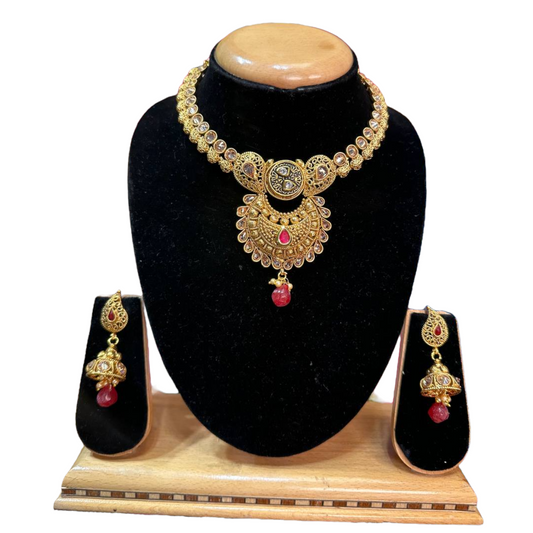 Gold Plated Reverse American Diamond Stones Necklace And Earring Set #RAD24