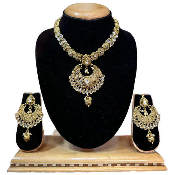 Gold Plated Reverse American Diamond Stones Necklace And Earring Set #RAD25