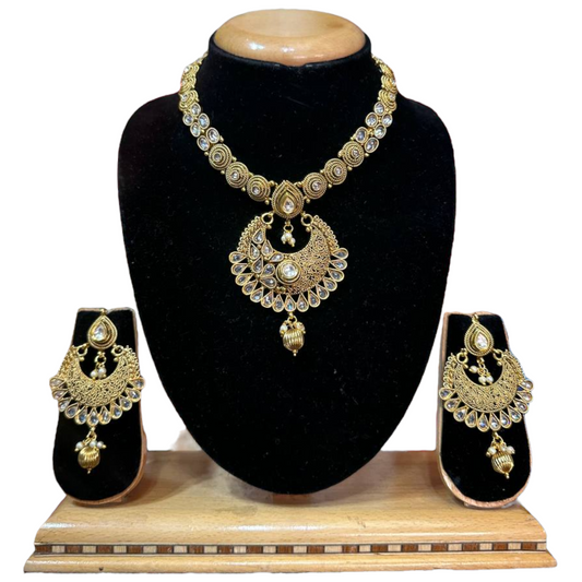 Gold Plated Reverse American Diamond Stones Necklace And Earring Set #RAD25