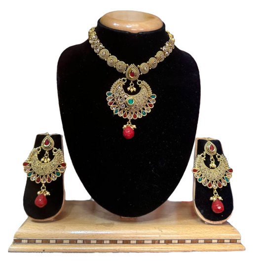 Gold Plated Reverse American Diamond Stones Necklace And Earring Set #RAD25