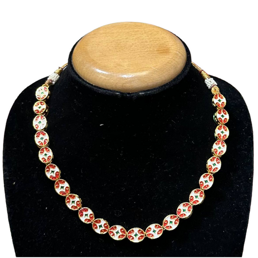Oval Shape Kundan Single Line Necklace & Earrings Set #KSOS