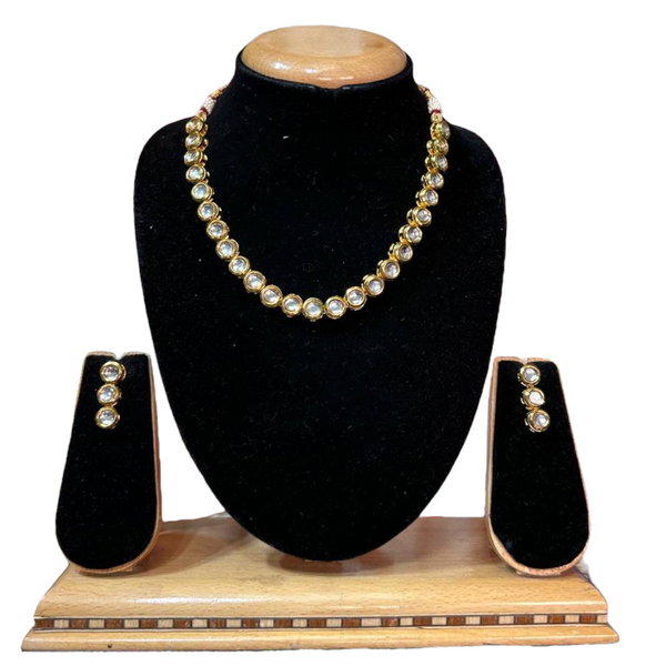 Circle Shape Kundan Single Line Necklace & Earrings Set  #KSRC