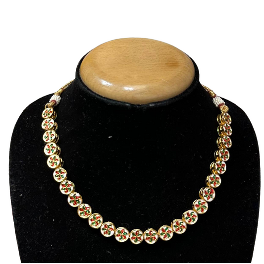Circle Shape Kundan Single Line Necklace & Earrings Set  #KSRC