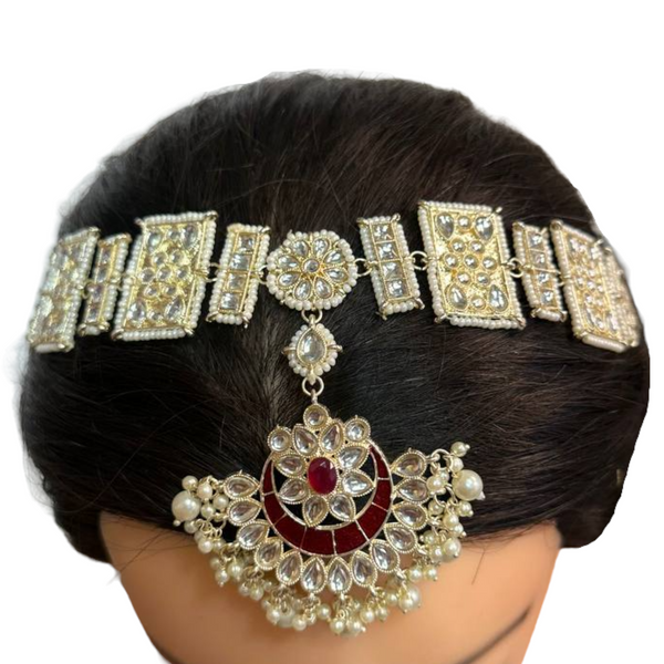 Gold Kundan Sheeshphool Sheesh Phool Matha Patti Indian Hair Jewelry Maang Tikka #SP5
