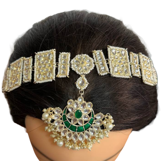 Gold Kundan Sheeshphool Sheesh Phool Matha Patti Indian Hair Jewelry Maang Tikka #SP5